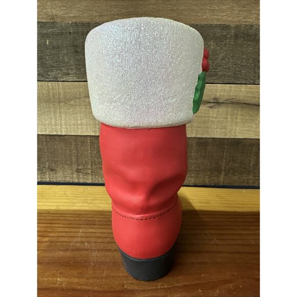 Ceramic Handpainted Santa Boot Glitter Top Planter 9” Tall - Picture 3 of 6